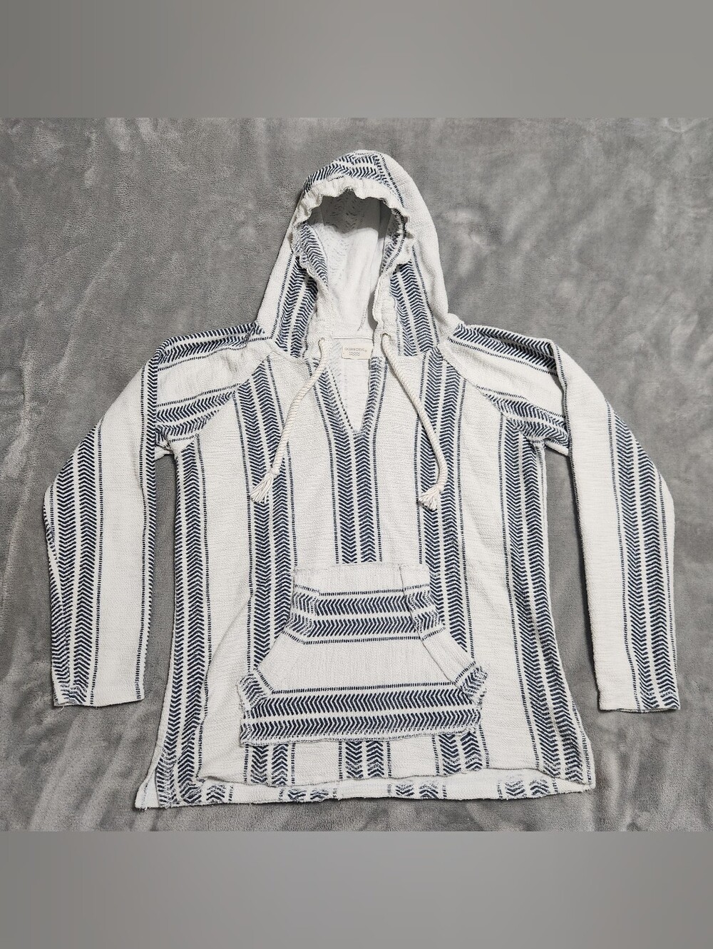 Ocean Drive White & Navy Blue Striped Baja Beach Hoodie Small